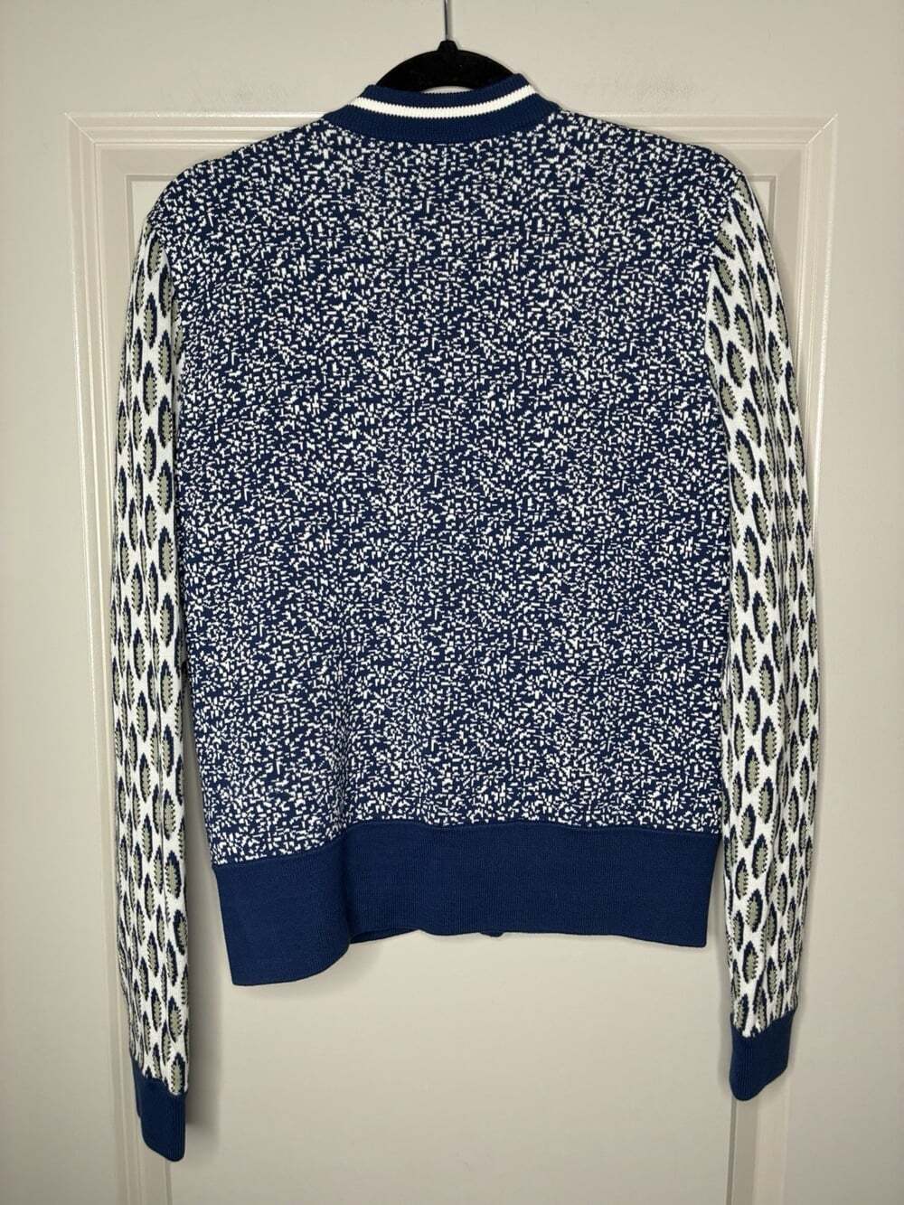 Tory Burch Leah Knitted Cotton Bomber Jacket in Navy Pattern Size Small - Picture 5 of 8
